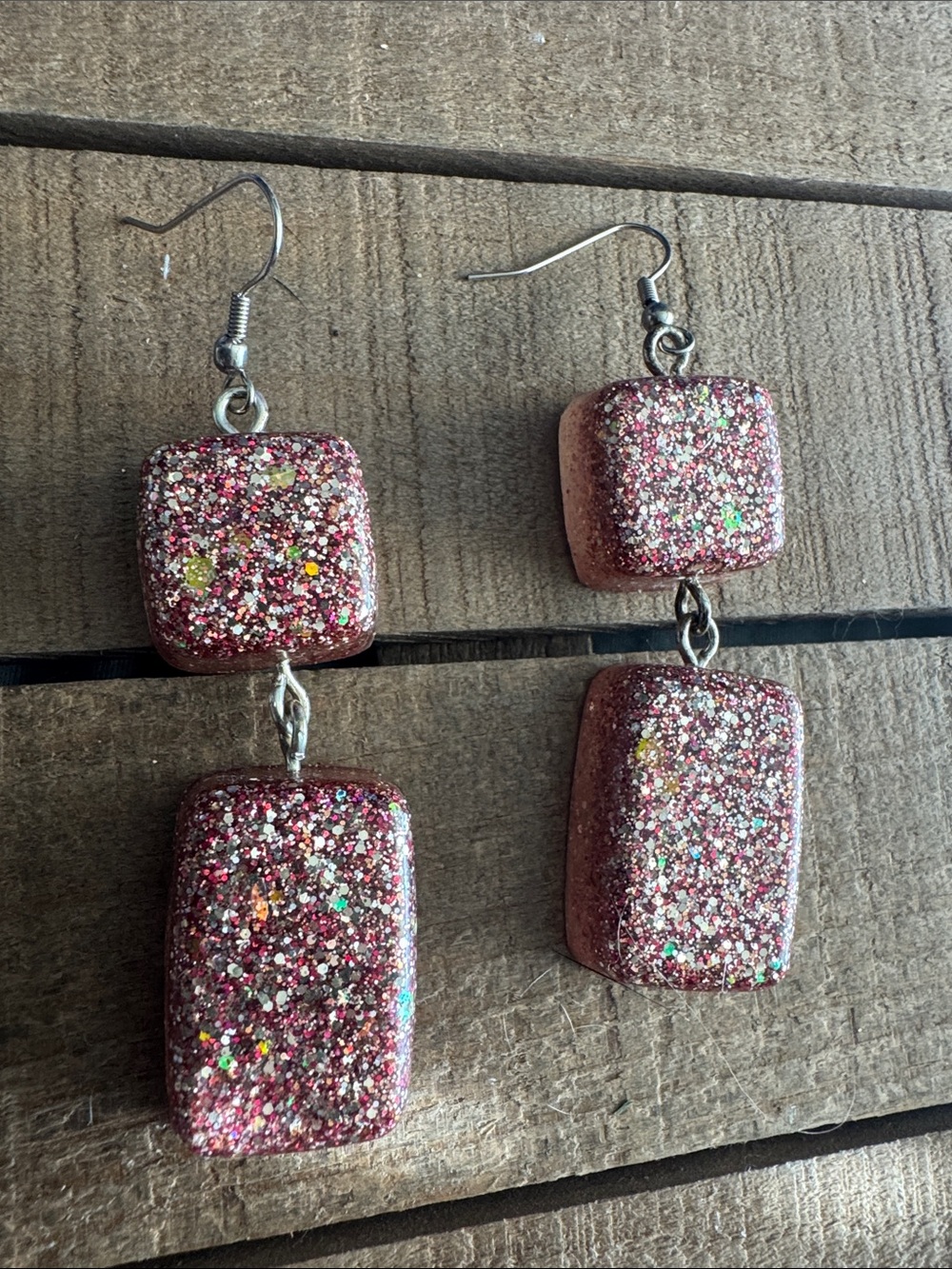 Sparkling Pink Dangle Earrings - handmade